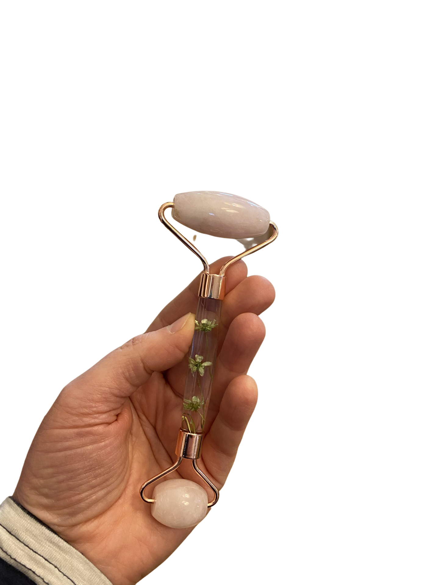 Face Roller Quarzo Rosa con Manico a Fiori per un Viso Luminoso PelleBio