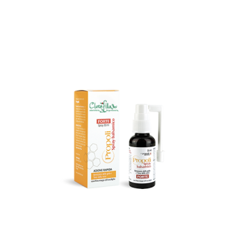 Spray alla Propoli con Oli essenziali balsamici per spazzare via il mal di gola. Per un rapido senso di benessere alla gola e alla voce.