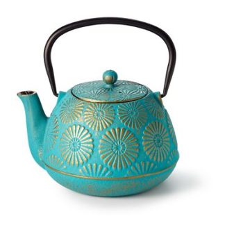 Teiera in ghisa da 1 litro turchese oro con filtro in acciaio