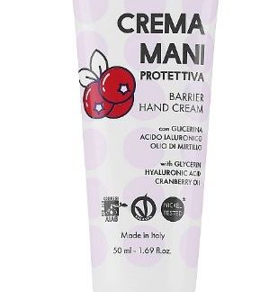 Crema Mani Protettiva con Glicerina, Acido Ialuronico e Olio di Mirtillo 50 ml