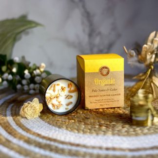 Candela in cera di Soia con frammenti di Palo Santo e Cedro 200 grammi