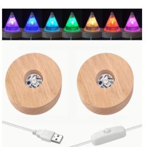 base multicolor Base in Legno con Led Multicolor per Lampada di Selenite diametro cm.8