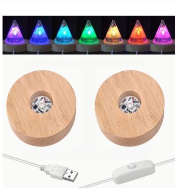 Base in Legno con Led Multicolor per Lampada di Selenite diametro cm.8