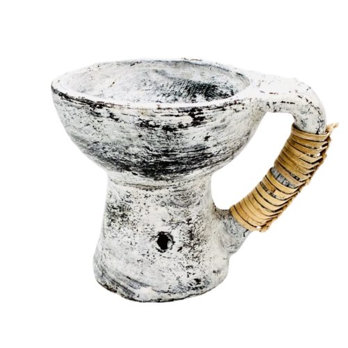 Brucia Incenso per Resine in Terracotta Bianco con manico in Rattan