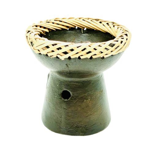 Brucia Incenso per Resine in Terracotta Nero bordo in Rattan