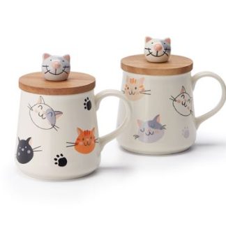 Tazza Gatto Coperchio Legno