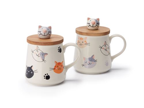 Tazza Gatto Coperchio Legno
