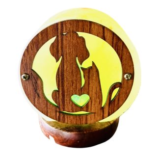 Lampada Sale Rosa Himalaya con Cane e Gatto