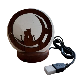 Lampada Sale Bianco Piccola con Gattini Seduti su Luna