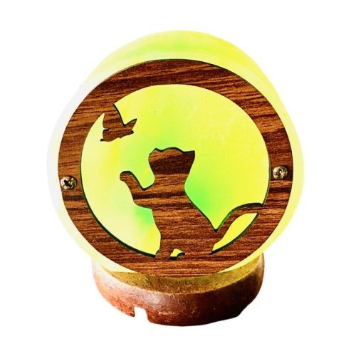 Lampada Sale Rosa Himalaya con Gattino e Farfalla